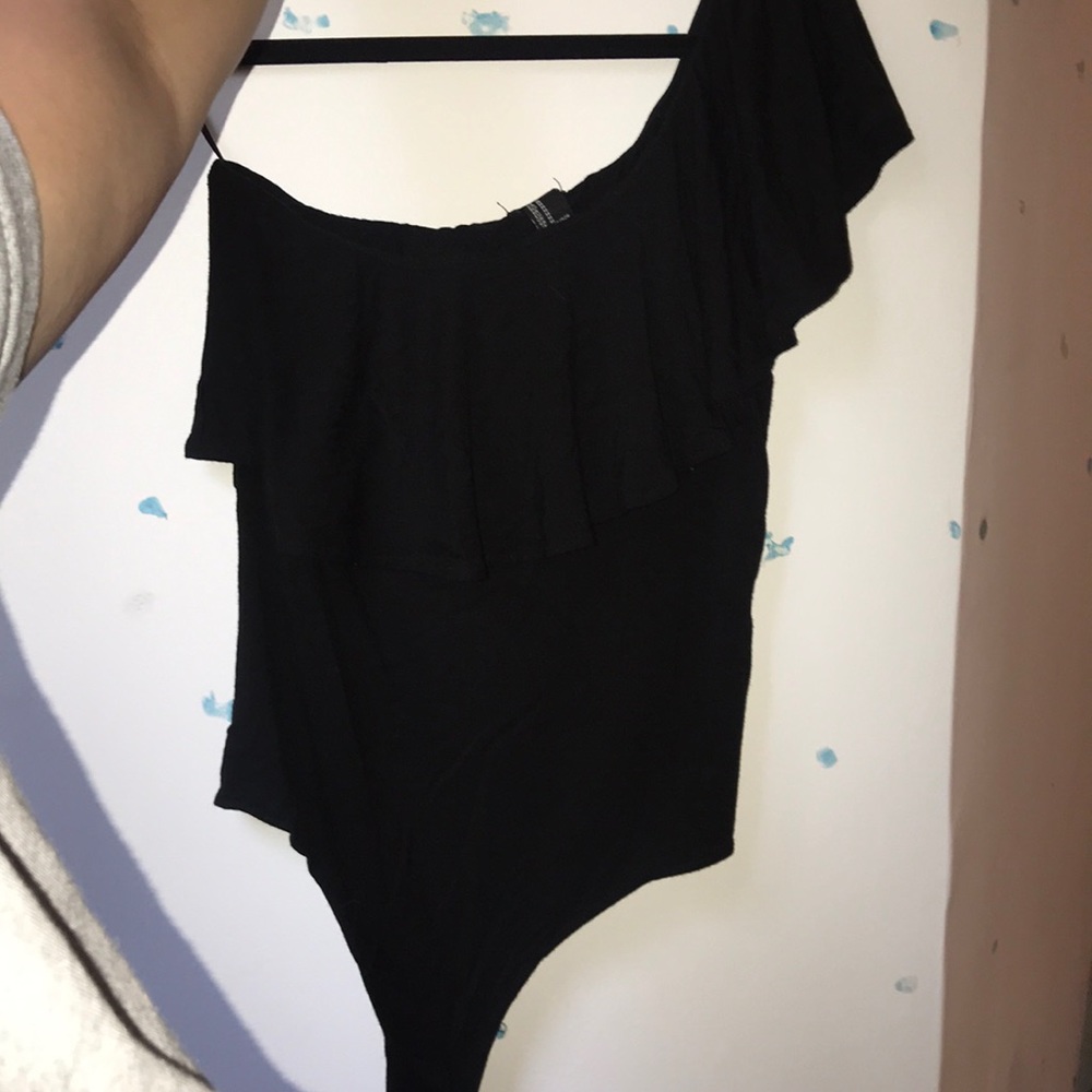 One shoulder black one piece